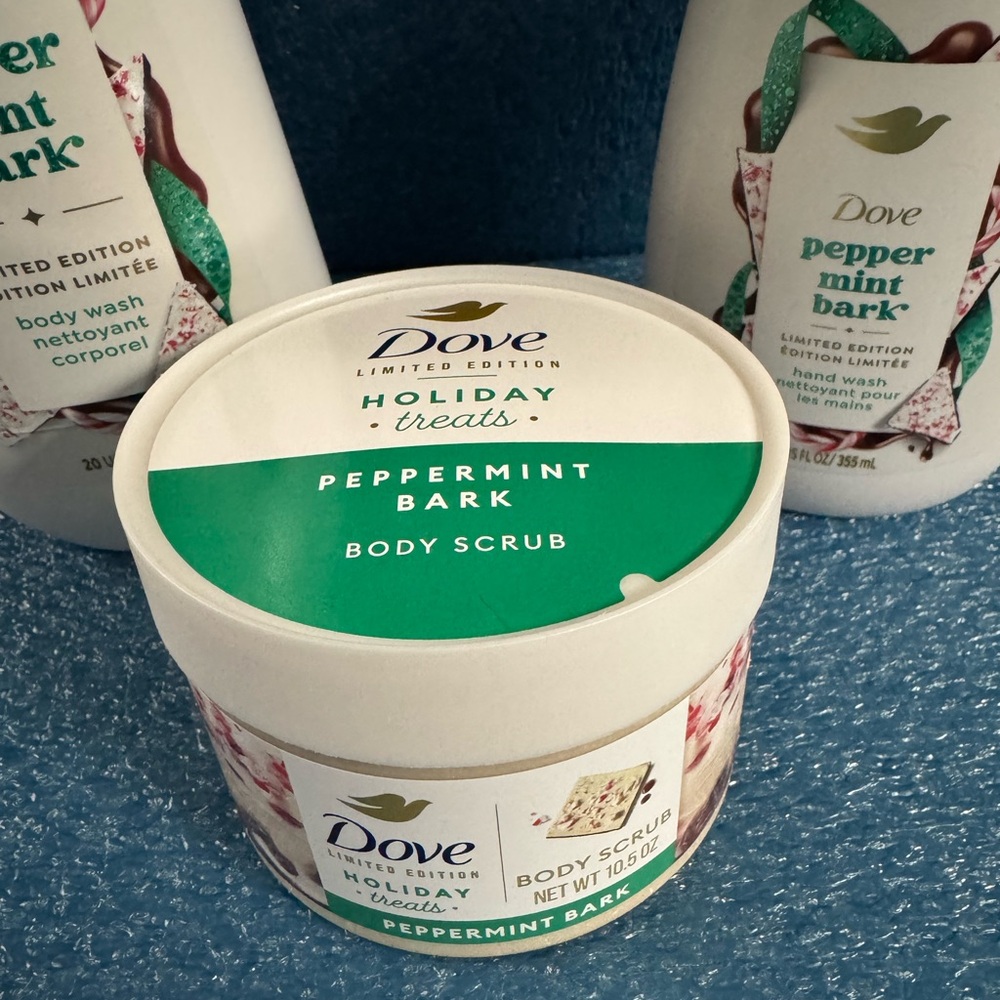 3 piece Dove Peppermint Bark Bath & Body Set - Body Wash, Body Scrub, Hand Soap - Picture 2 of 5